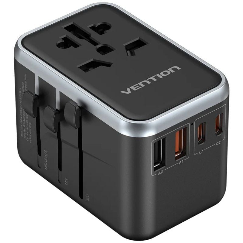 Cargador de Pared Universal GaN Vention FJFB0/ Toma de Corriente Universal/ 2xUSB Tipo-C/ 2xUSB/ 65W
