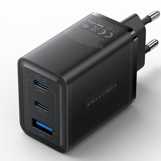 Cargador de Pared GaN Vention FERB0-EU/ 2xUSB Tipo-C/ 1xUSB/ 65W