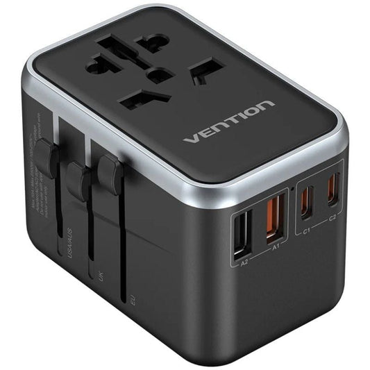 Cargador de Pared Universal GaN Vention FJFB0/ Toma de Corriente Universal/ 2xUSB Tipo-C/ 2xUSB/ 65W