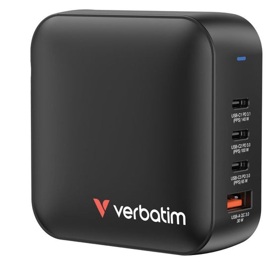 Cargador de Pared Universal GaN Verbatim Mini GaN Wall Charger/ 3xUSB Tipo-C/ 1xUSB/ 165W