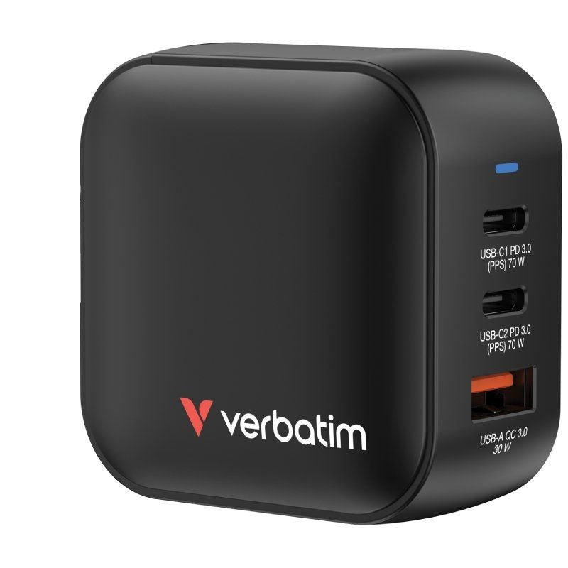 Cargador de Pared Universal GaN Verbatim Mini GaN Wall Charger/ 2xUSB Tipo-C/ 1xUSB/ 70W