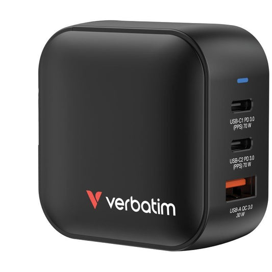 Cargador de Pared Universal GaN Verbatim Mini GaN Wall Charger/ 2xUSB Tipo-C/ 1xUSB/ 70W