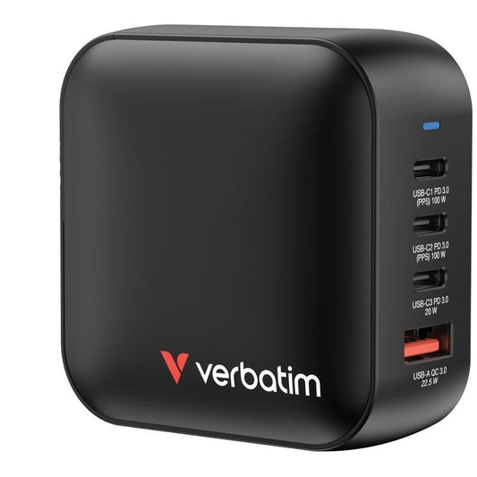 Cargador de Pared Universal GaN Verbatim Mini GaN Wall Charger/ 3xUSB Tipo-C/ 1xUSB/ 100W